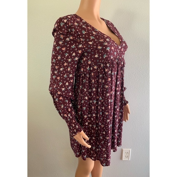 Coco and Jaimeson Burgundy Floral Babydoll Dress - Picture 8 of 16